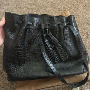 Patricia Nash Black Croc-Embossed Shoulder Bag